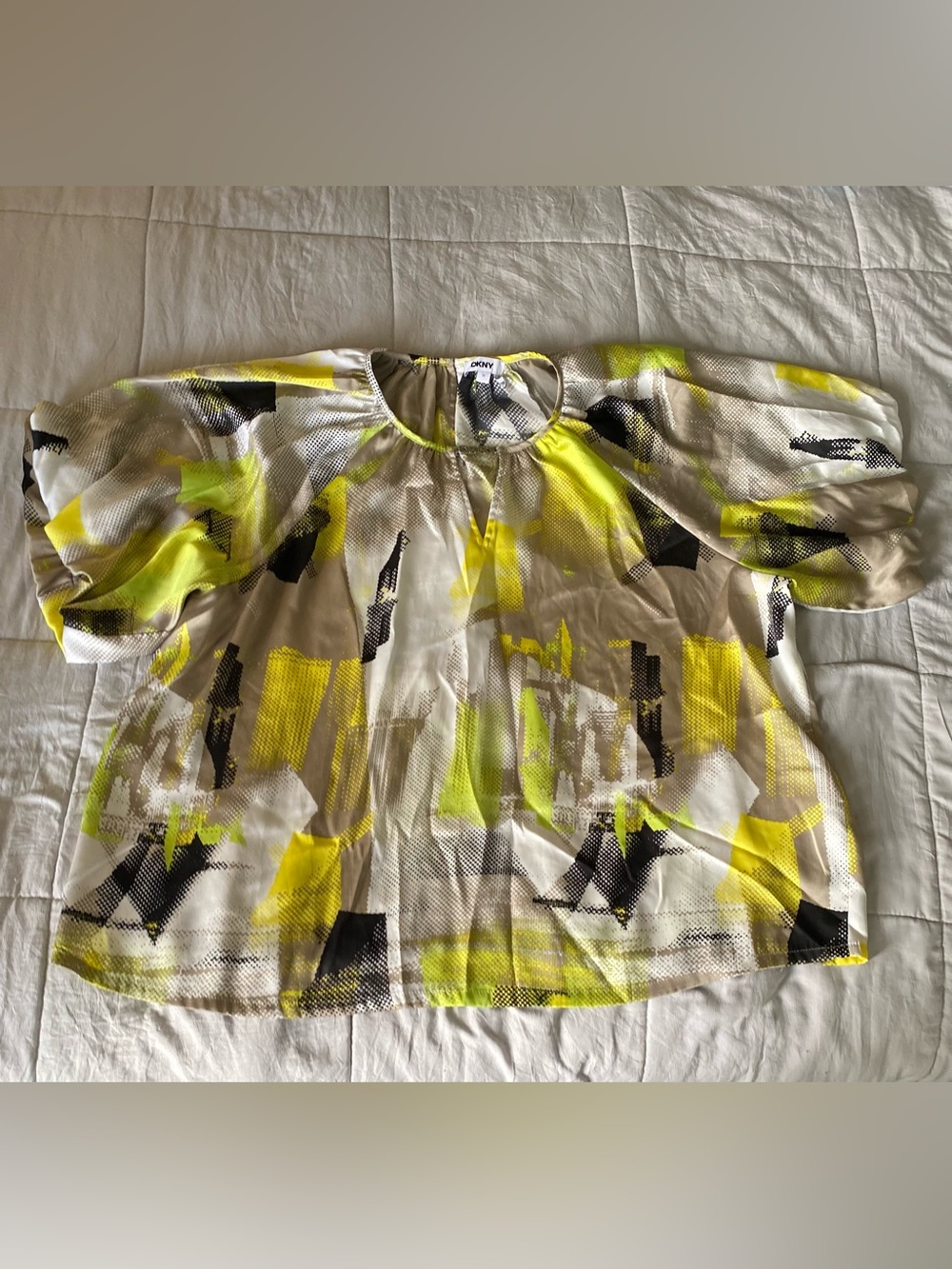 DKNY women’s Abstract Print  blouse in Yellow, Beige & Black